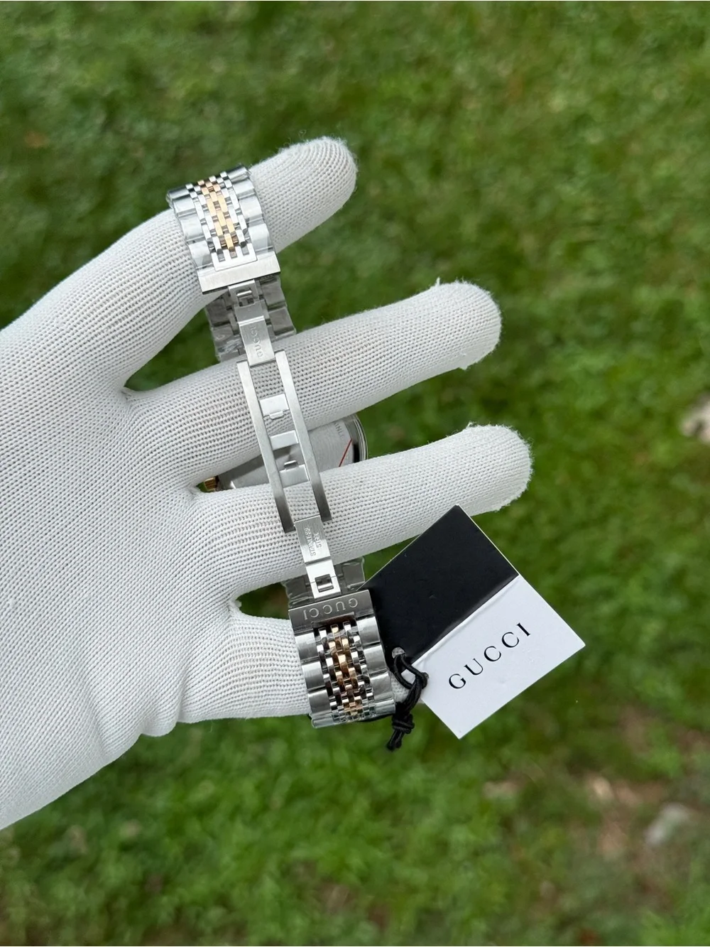 Gucci G TIME Two-Tone Silver and Rose Gold Watch with Black Dial unisex